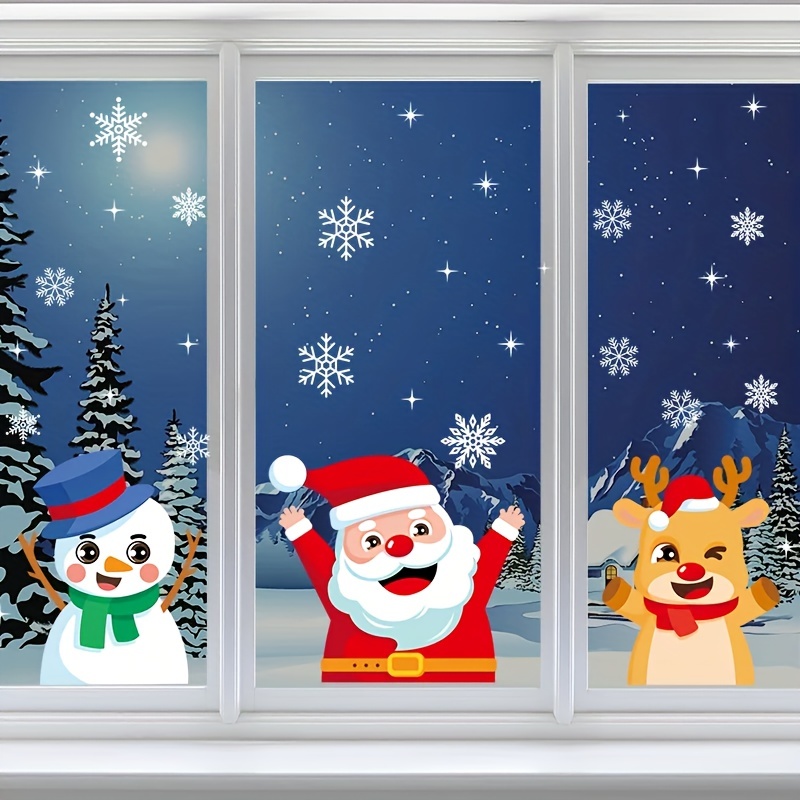 Large White Christmas Window Stickers Snowflake Elk Xmas - Temu