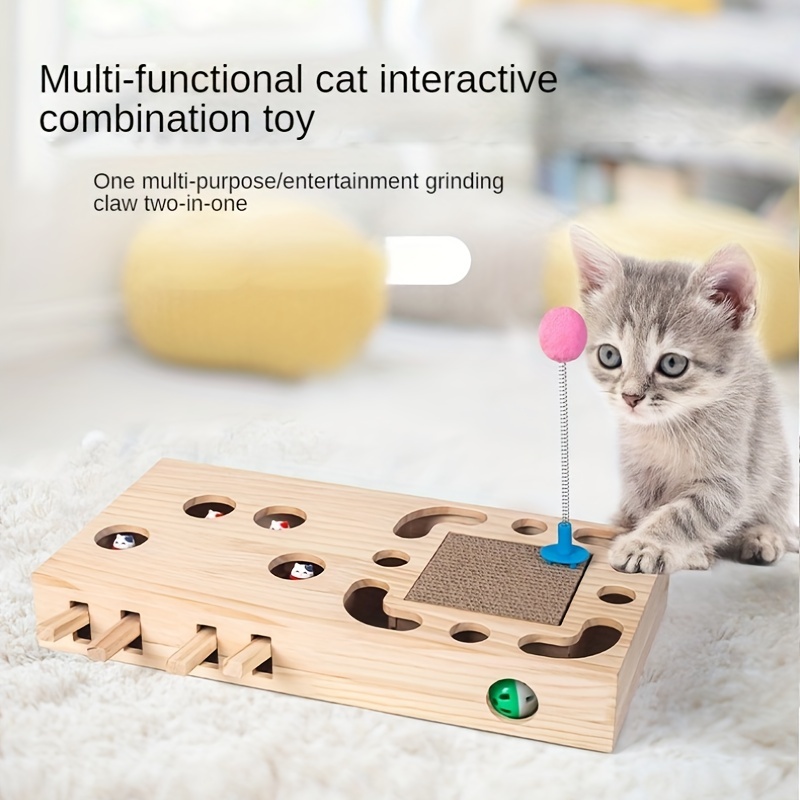kathson Cat Enrichment Toys for Indoor Cats, Solid Wood Kitten