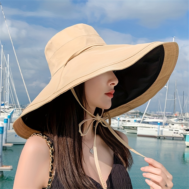 

Solid Color Wide Brim Hats For Women Summer Uv Protection Sun Hats Reversible Sunscreen Travel Beach Cap