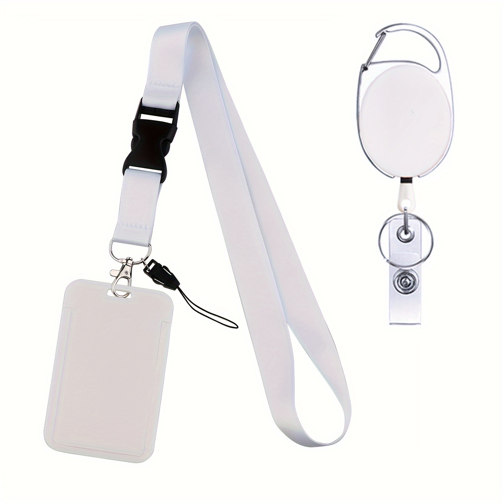 Teacher Lanyards for ID Badges and Keys, White ID Card Holders for Badges with Breakaway Lanyard, Card Protector with Badge Reel Retractable Heavy