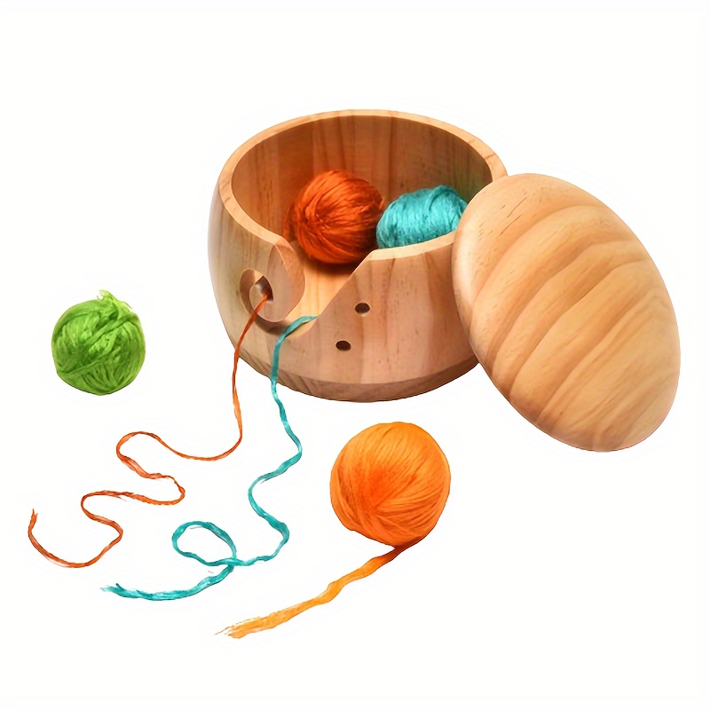 Wooden Yarn Bowl Round Crochet Bowl Holder with Holes Pine