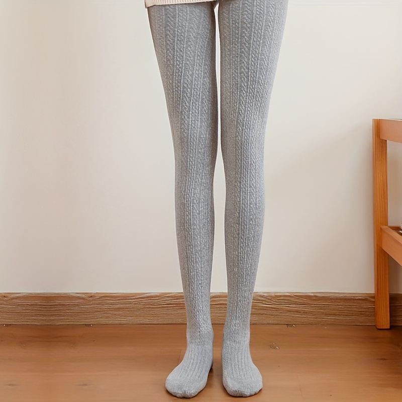 Women's Warm Cable Knit Pantyhose Tights Solid Color Tie-up High