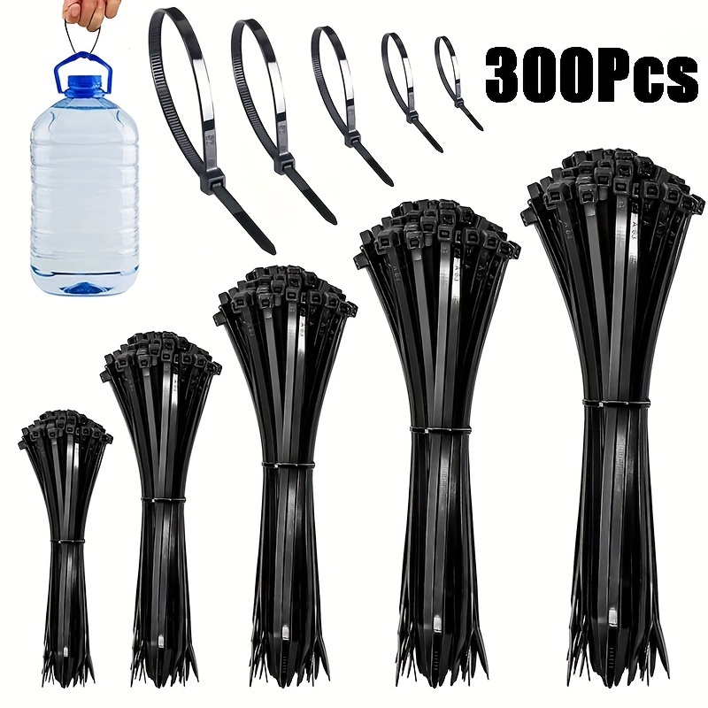

300pcs 4", 6", 8", 10", 12" Black Cable Zippers, Nylon Cable Ties, 40 Pounds Of Tensile Strength, Indoor And Outdoor With Self-locking, Nylon Cable Connections, Offices, Gardens, Workshops, Etc