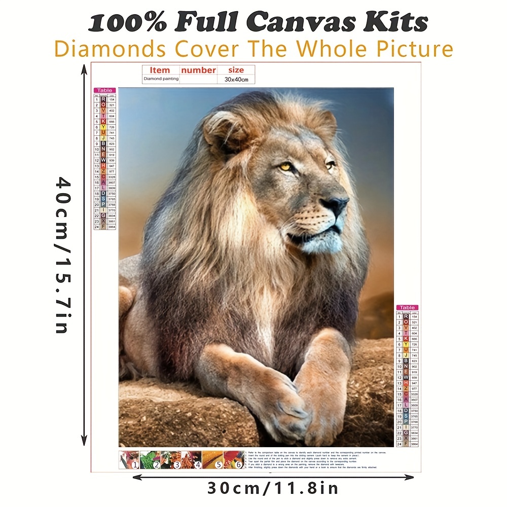 DIY Handmade Lion Art: Artificial Diamond Painting Kit For Adults - Home Wall Decor (30x40cm) 11.8x15.7 Inches
