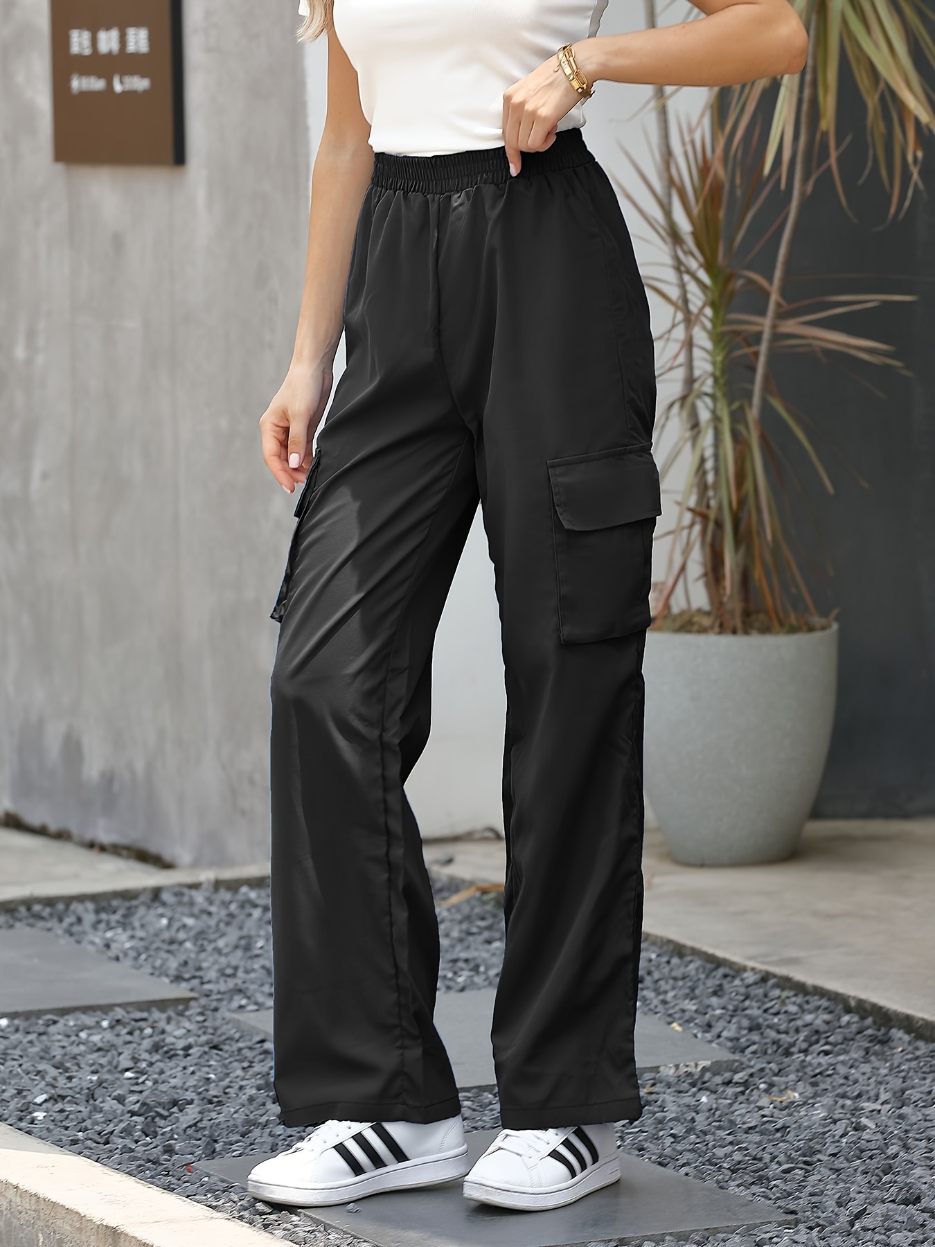 Women's Pants Casual Solid Pocket Long Length Fashion Loose - Temu