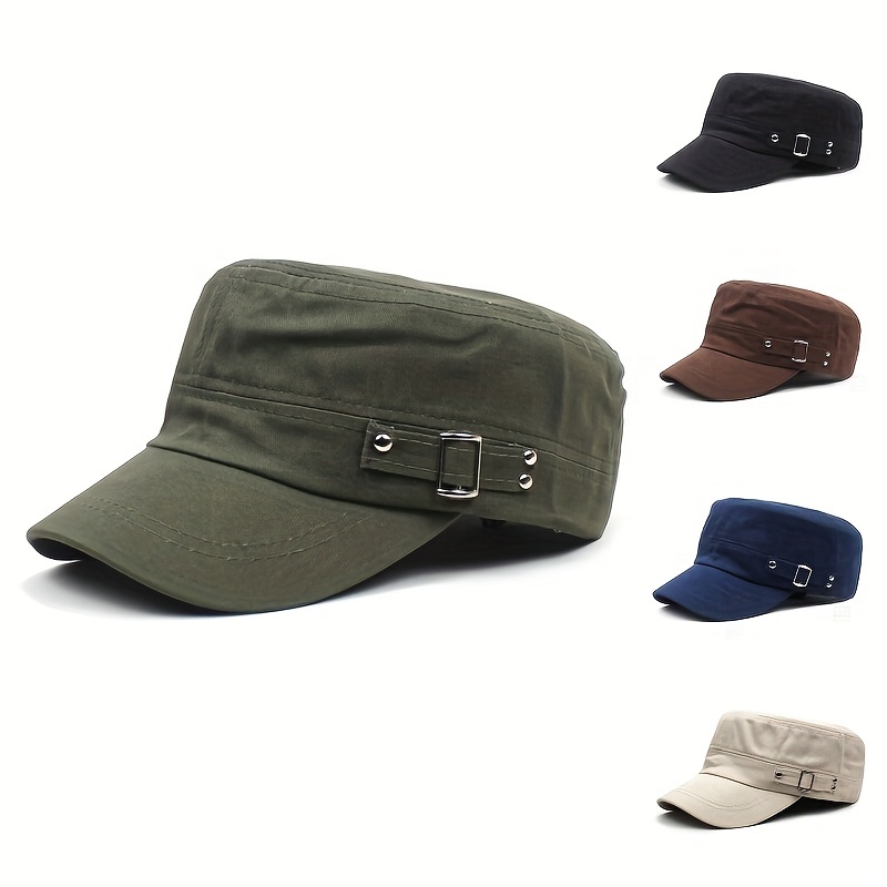 

1pc Sunshade Cap Solid Color Flat Top Baseball Cap With Side Buckle For Spring And Summer, Ideal Choice For Gifts