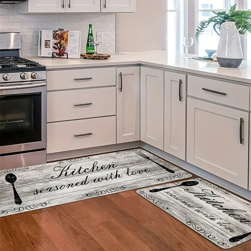Kitchen Rugs And Mats Non Skid Washable Cooking Black - Temu