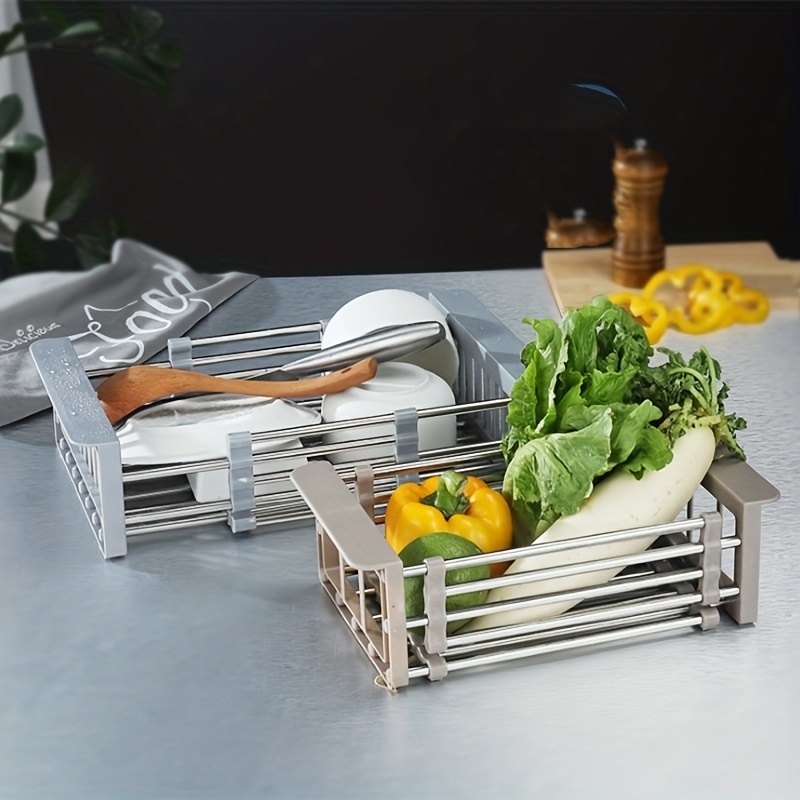 Adjustable Dish Drainer Over Sink, Extendable Stainless Steel Colander,  Retractable Vegetable Fruit Washing Basket, Drying Rack, Collapsible Over  The Sink Strainer Basket, Food Drying Rack With Handles, Kitchen  Accessories Organizer - Temu