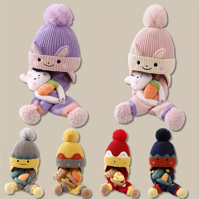 Baby Hat Autumn Winter Cute Cartoon Thickened Hat Scarf Set - Temu