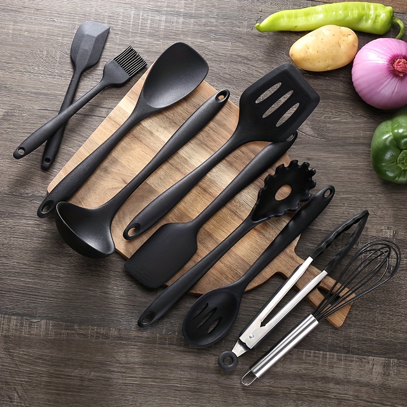 

10pcs Durable Silicone Kitchen Utensils Set - Spoon, Leak-proof Spatula, Manual Egg Beater, Oil Brush, And Baking Kit - Perfect For Back To School And Home Cooking