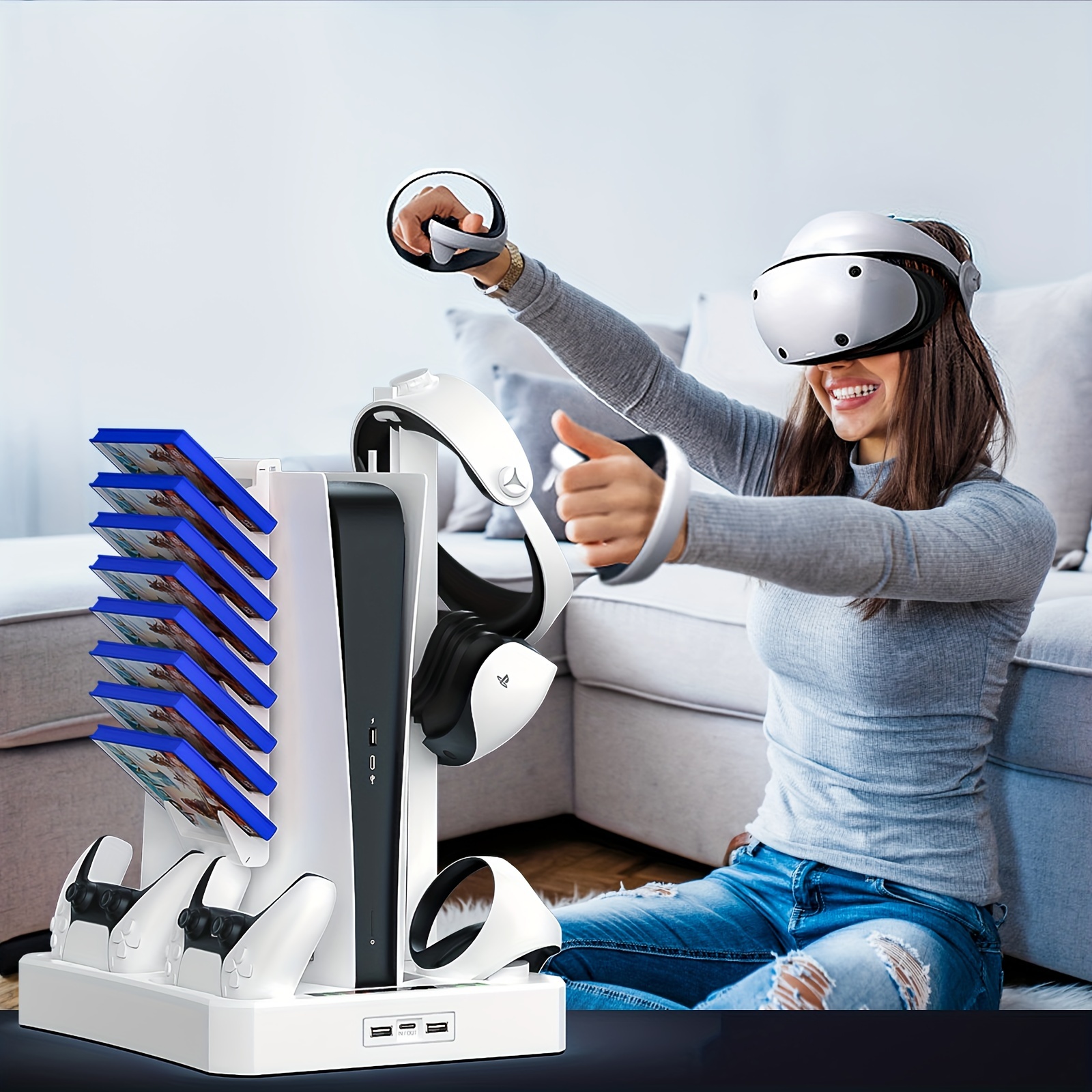 Charging Station Für PS VR2 / PS5 Mit Kühlventilator Und Zubehör-Organizer,  Für PS 5 PSVR 2 Controller Ladegerät Ladestation, Für Playstation 5