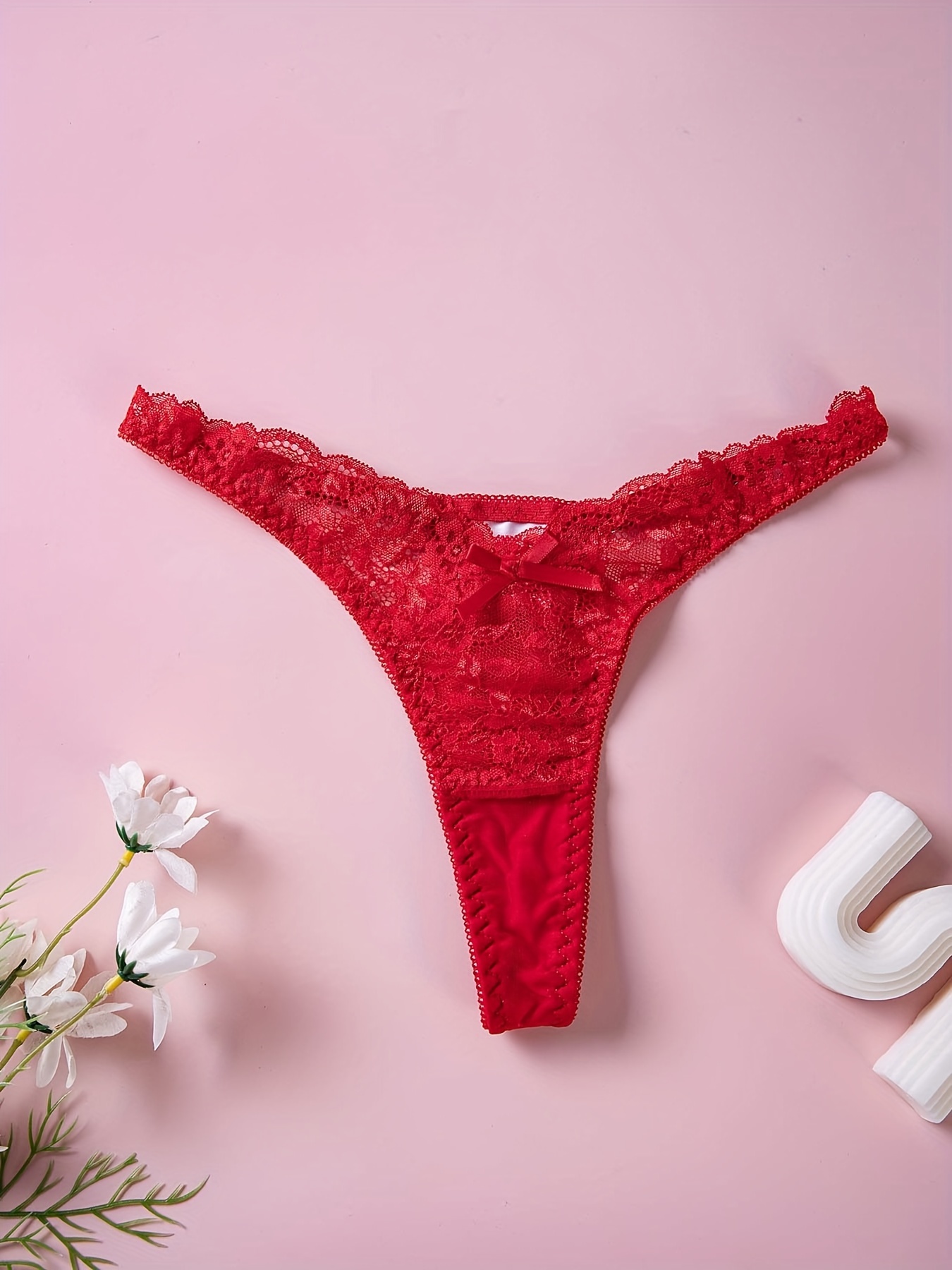 Women's Sexy Floral Lace Open Crotch Panties Bow Decoration - Temu