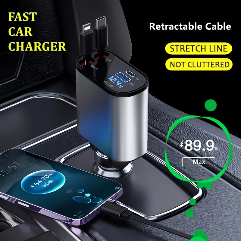 Car Charger Retractable Cable Super Fast Charging Mit Car Charger PD Fast  Charging Zigarettenanzünder Konverter Stecker - Temu Austria