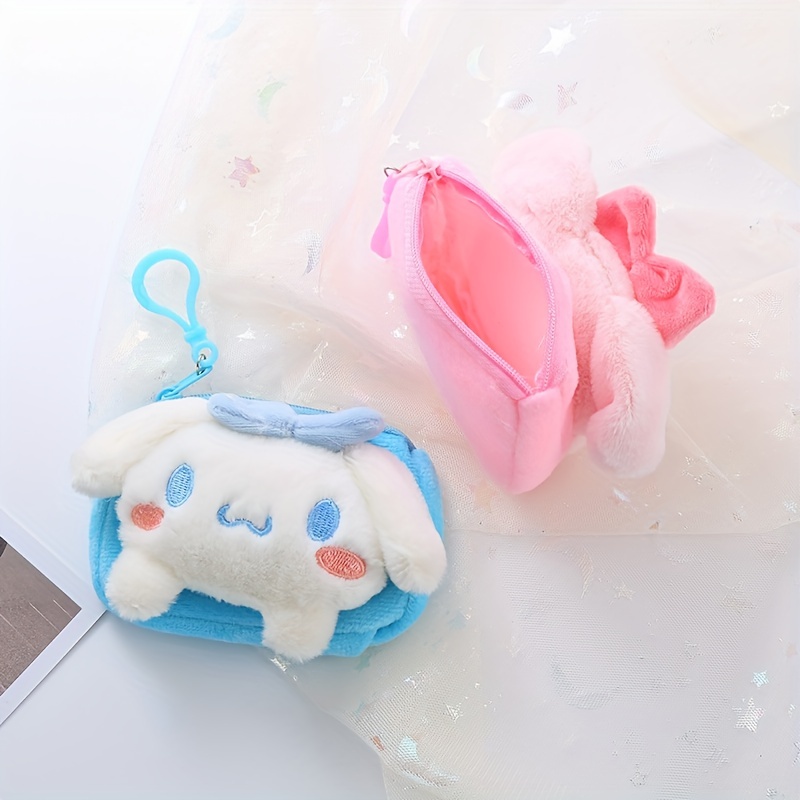 Kuromi Melody Cinnamoroll Pompompurin Plush Coin Purse Keychain Cartoon Small Wallet Portable Zipper Mini Earphone Storage Bag Kawaii Stuff Bag