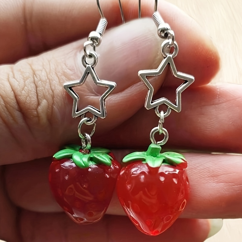 

1 Pair Of Coquette Style Drop Earrings Cute Strawberry/ Peach Design Pick 1 U Prefer Match Daily Outfits Party Accessories