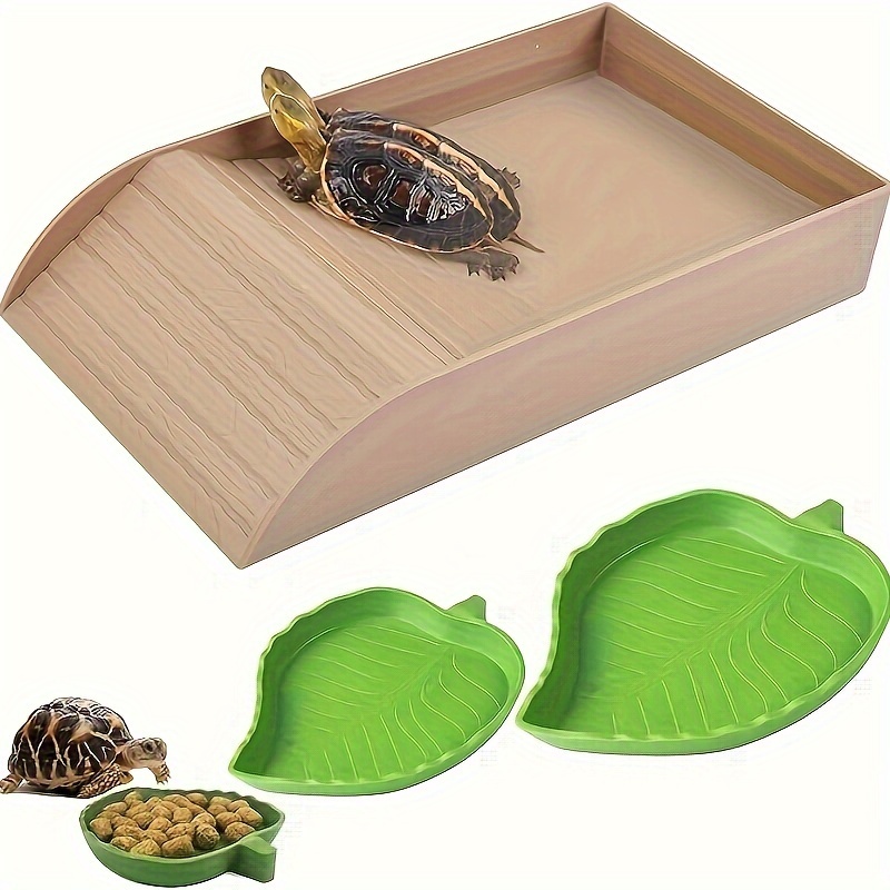 Plat d'alimentation pour reptiles avec rampe et plate-forme de vaisselle en  plastique Tortue Nourriture et bol d'eau