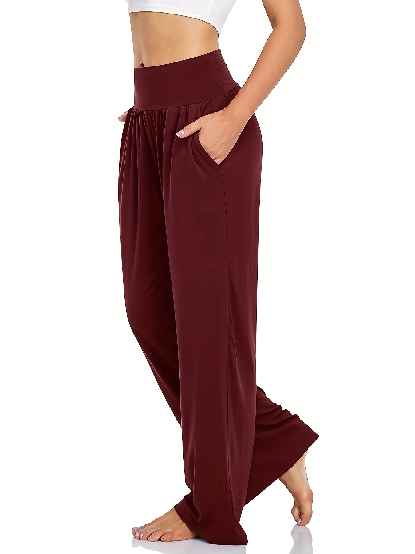 Women's Casual High Waist Comfy Lounge Pajamas Drawstring Loose Wide Leg  Yoga Dance Workout Pants with 3 Pockets