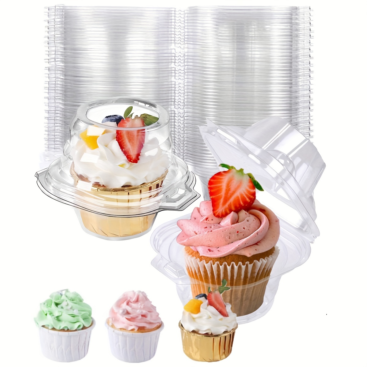 Duety 50Pcs Plastic Dessert Cups with Lids 8oz Reusable Cupcake Container  Clear Square Single Dessert Box Sealed Cake Storage Box for Dessert Muffins  Cupcake Pudding Mousse Party 