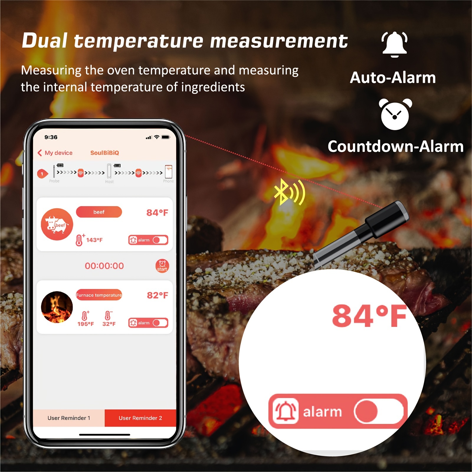 1pc Thermomètre À Sonde Numérique Pour Viande De Cuisine Thermomètre De  Cuisson Sans Fil Pour Barbecue Bluetooth Thermomètre De Four Grill  Thermomètre