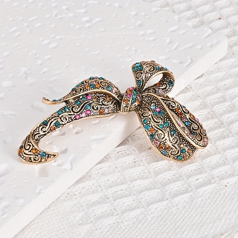 Bowknot Rhinestone Brooch, Vintage Clothing Accessory