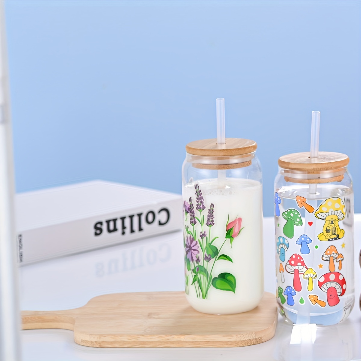 Mushroom Glass Mason Jar Mugs Iced Coffee Mugs Cute Cups 