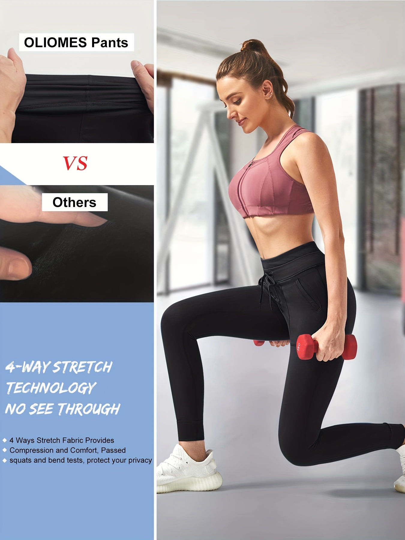 High Waist Yoga Pants with Pockets, Tummy Control, Workout Pants for Women  4 Way Stretch Yoga Leggings with Pockets