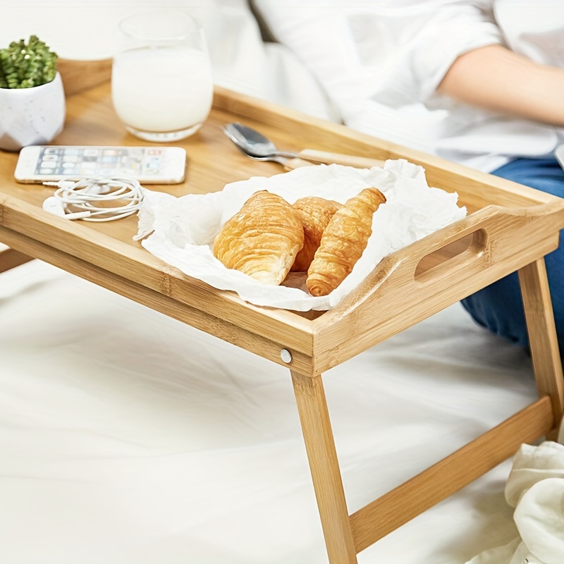Bamboo Bed Tray Table Breakfast Serving Tray with Foldable Legs