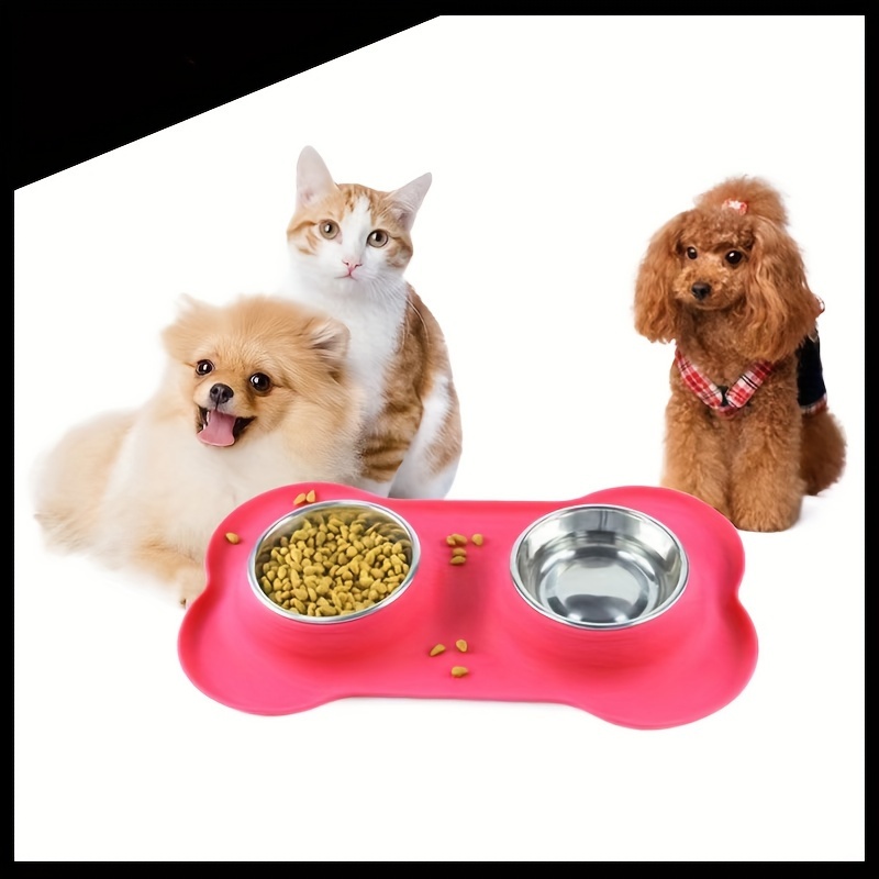 Pet Double Dog Bowls Stainless Steel Pet Bowls & Dog Water Bowls with  No-Spill and Non-Skid, Feeder Bowls with Dog Bowl Mat for Dogs Cats 