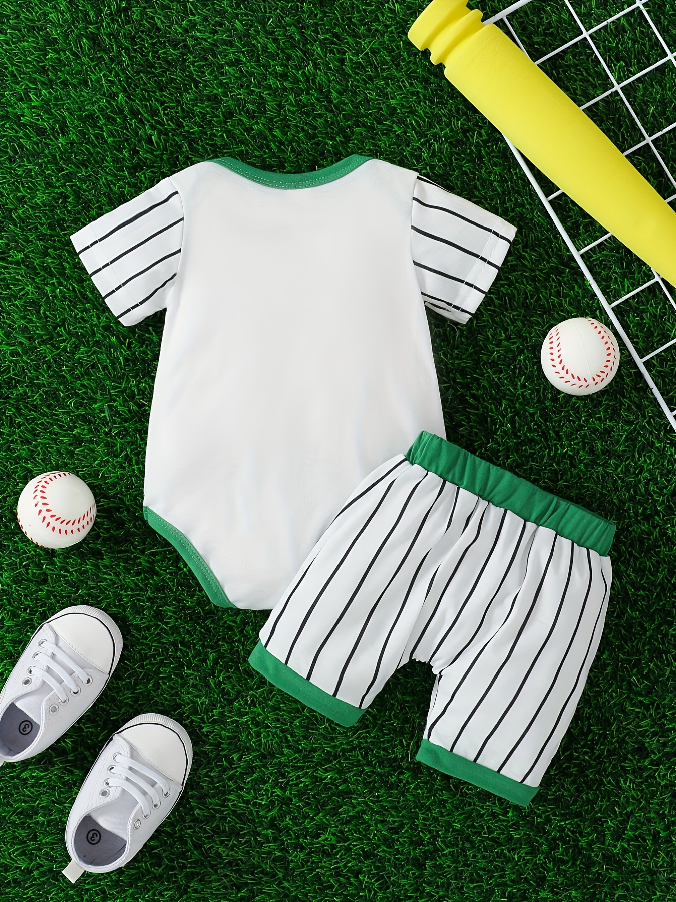 Baby Boys Casual Cute Stitching Striped Onesie & Shorts Set For Summer  Sports - Temu
