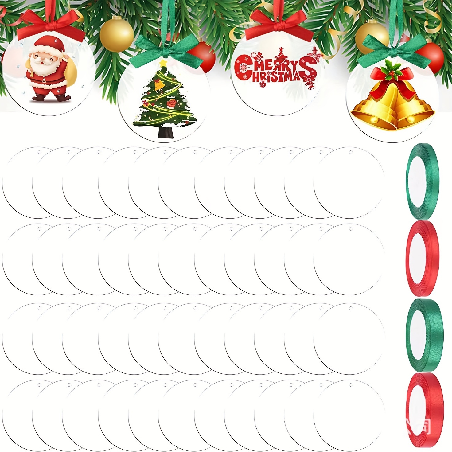  Blulu 100 Pcs Christmas Clear Acrylic Ornament Blanks Bulk  Round Acrylic Discs Ornament Vinyl Christmas Hanging Circle Ornaments Blank  with 2 Rolls Red Ribbon for Christmas Tree DIY Crafts(4 Inch) 