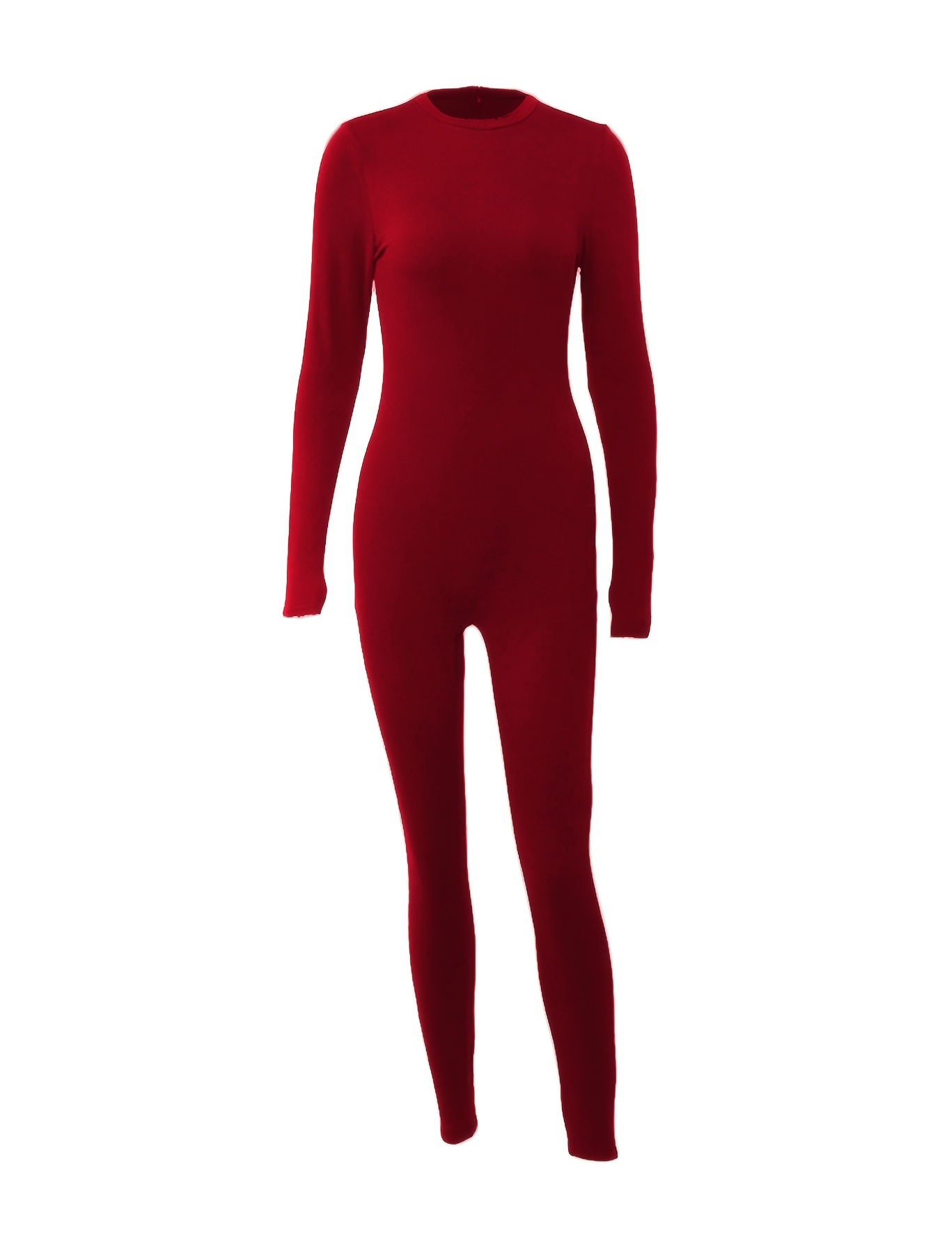 Solid Color Zip Skinny Jumpsuit Athleisure Long Sleeve - Temu