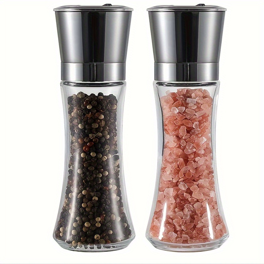 Salt And Pepper Grinder, Stainless Steel Adjustable Ceramic Sea Salt Grinder  & Pepper Grinder, Glass Salt And Pepper Shakers, Pepper Mill & Salt Mill -  Temu