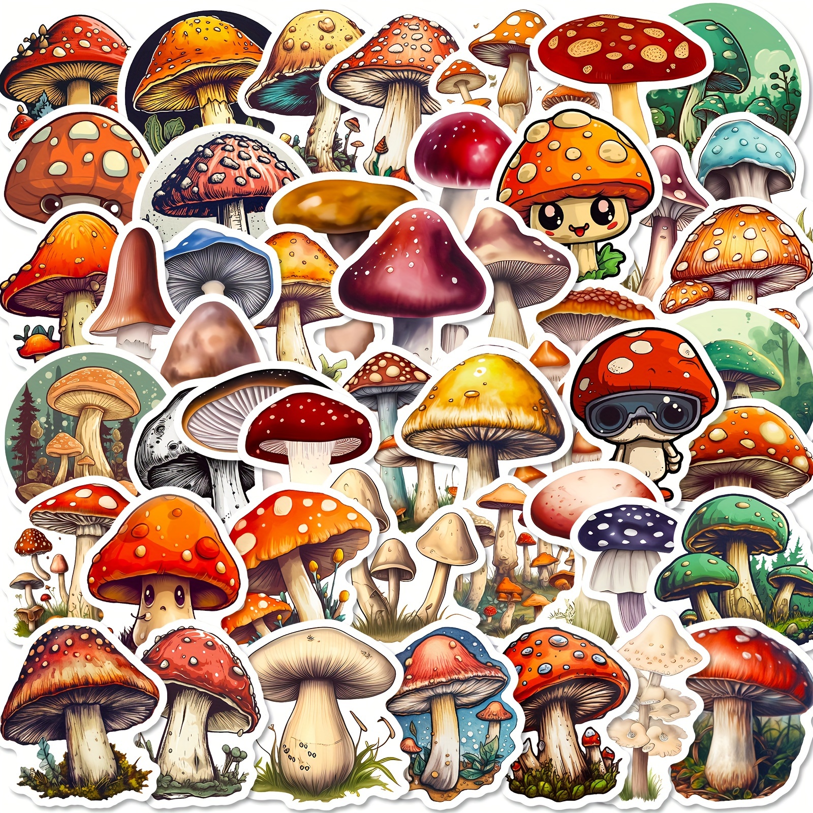 50Pcs/Set Kawaii Anime Mushroom Stickers Suitable For Laptops PC