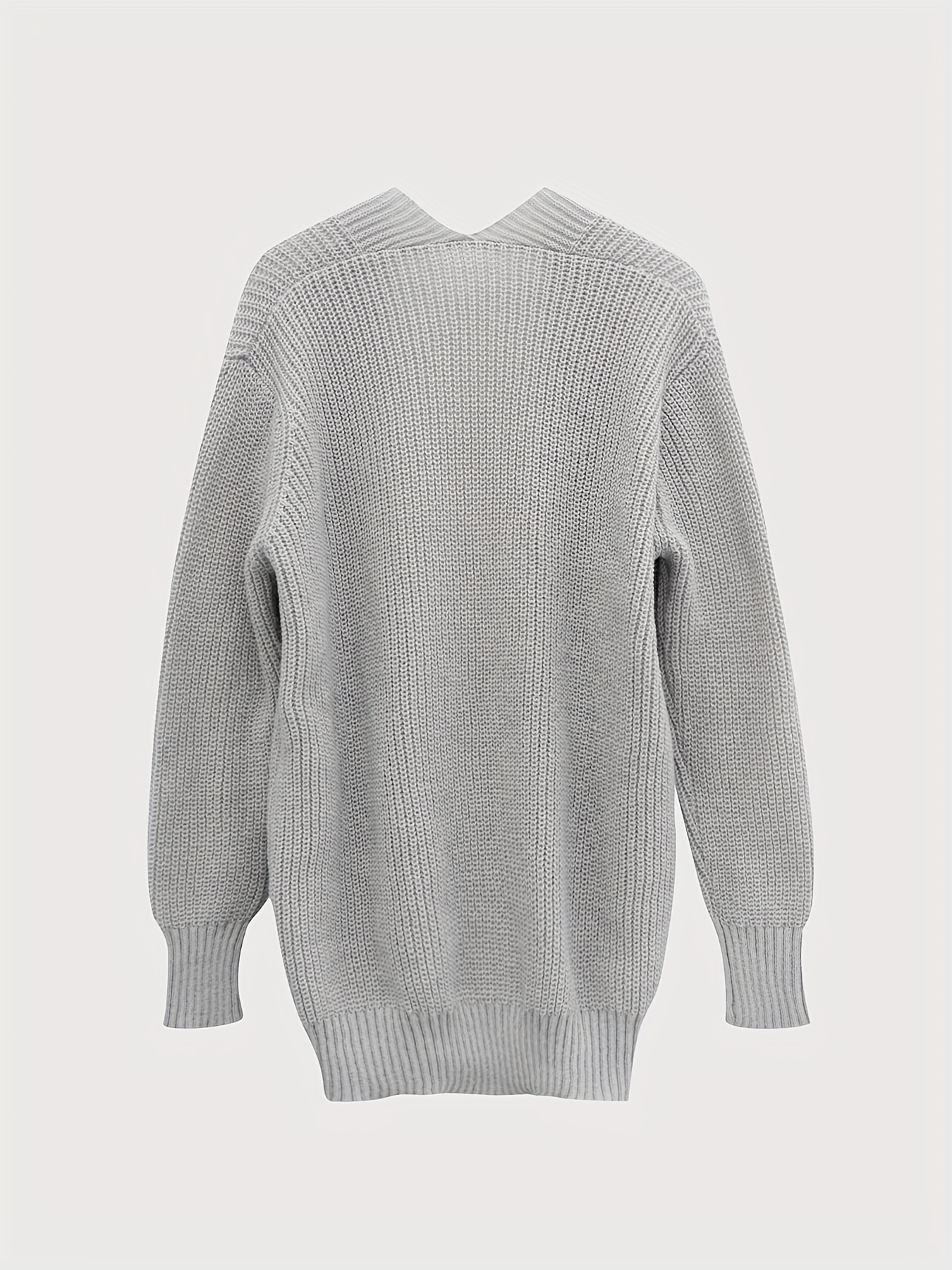 Solid Knit Cardigan Long Sleeve Sweater With Pockets
