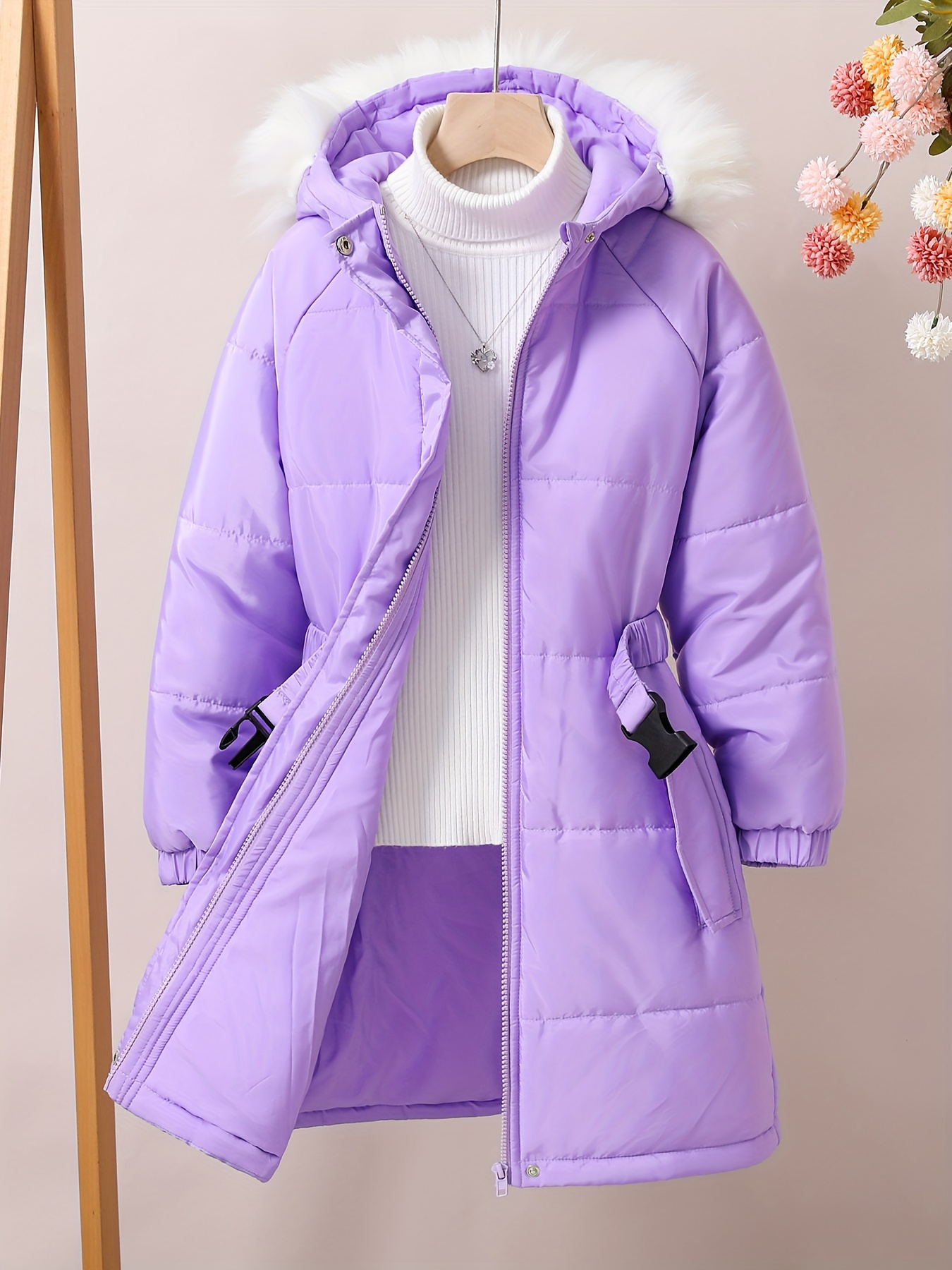 Girls Longline Cotton padded Snow Suit Jacket Hooded Fur - Temu United Arab  Emirates