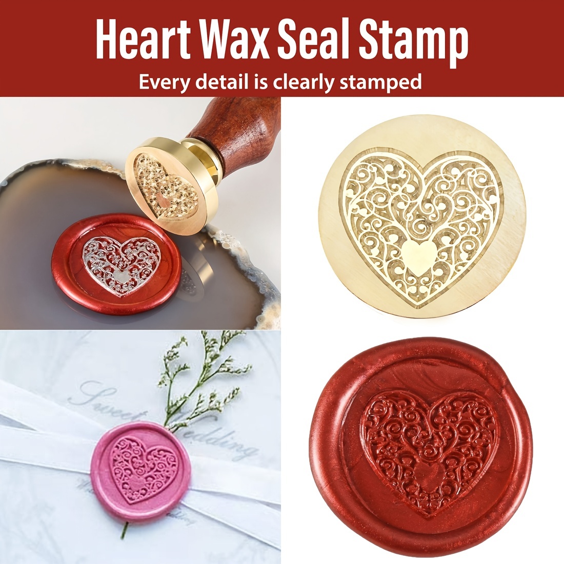 Wax Seal Stamp - Removable Brass Head With Wooden Handle, Vintage Sealing  Wax Stamp For Wedding Invitations Envelopes Wine Packages Greeting Cards,  Bee/tree Of Life/rose/heart/rosemary - Temu Slovenia