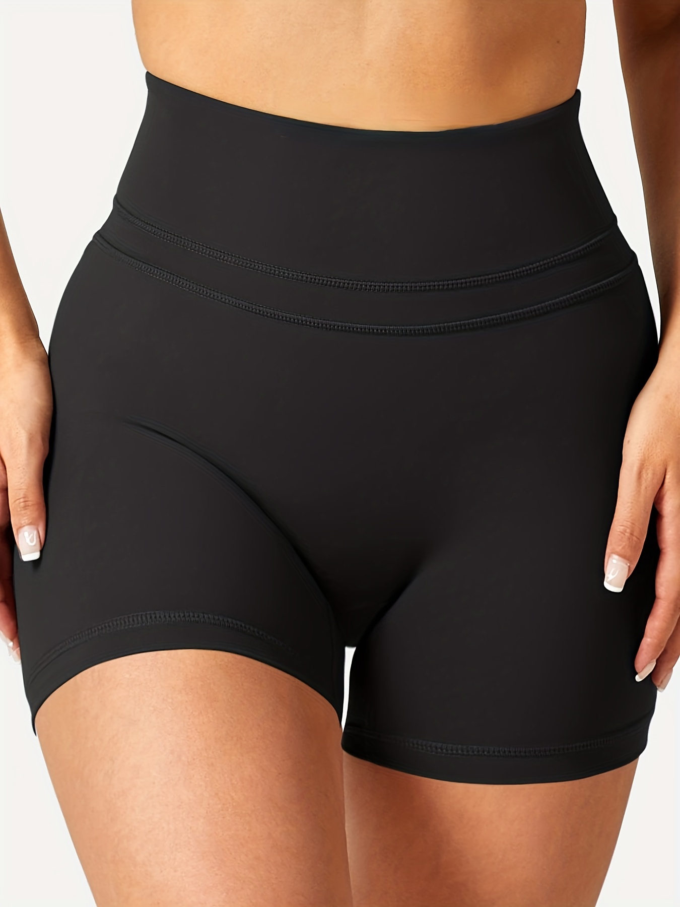 Finelylove Yogalicious Biker Shorts Womens Sports Shorts Gym High Waist  Rise Solid Black L 