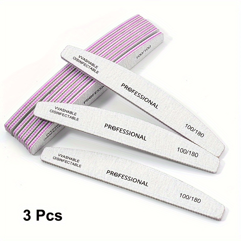 Image of Professional Nail Files In Packs Of 3/5/10 With A Grit Of 100/180, Half- Shaped, Gray Sandpaper, Washable And Disinfectable Acrylic Nail Files, Manicure Tool Set
