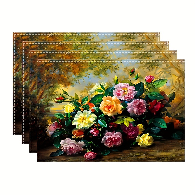Linen Placemats Colorful Floral Pattern Table Pads Natural Temu New