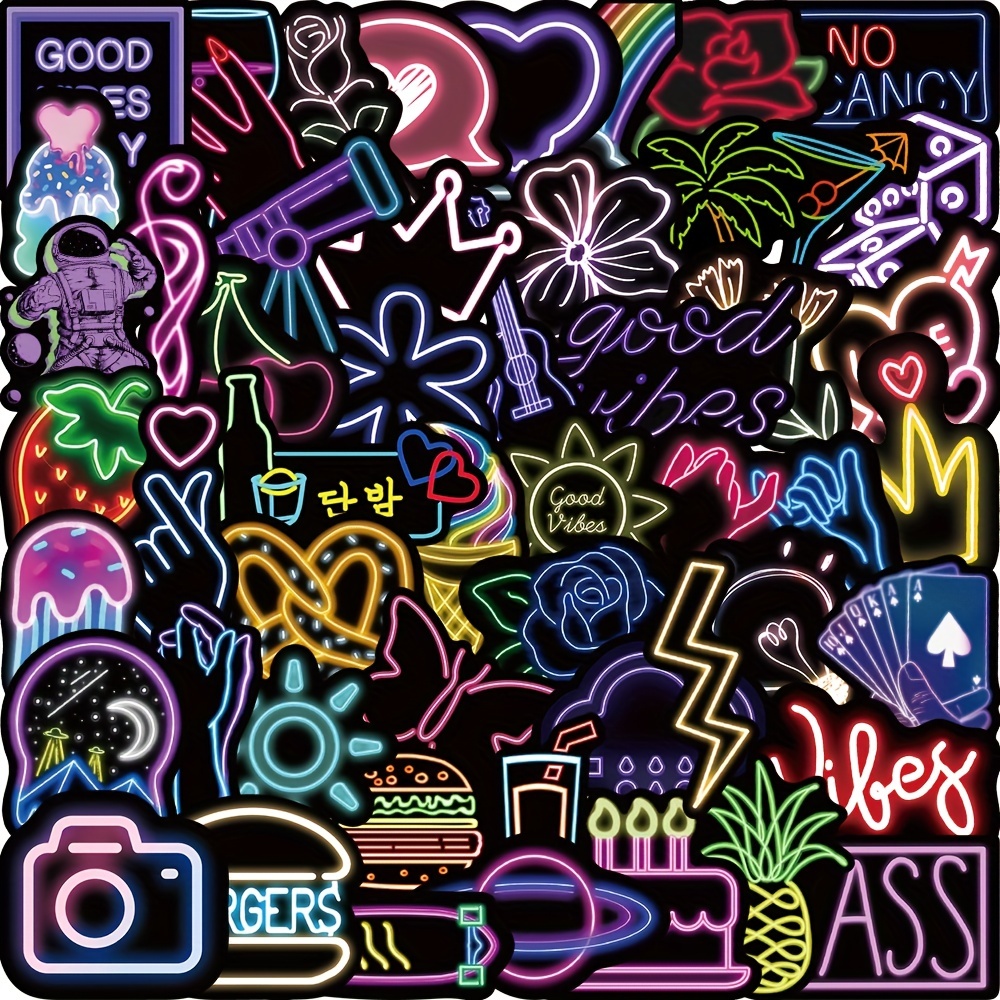 100pcs Neon Stickers Decal, Waterproof Vinyl Stickers Pack for Bumper, Laptop, Skateboard, Water Bottle, Luggage, Phone, Graffiti Stickers for Adults
