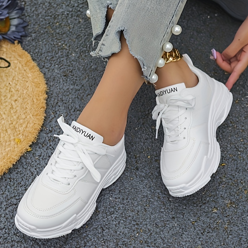 Women's White Platform Sneakers Casual Lace Outdoor Shoes - Temu