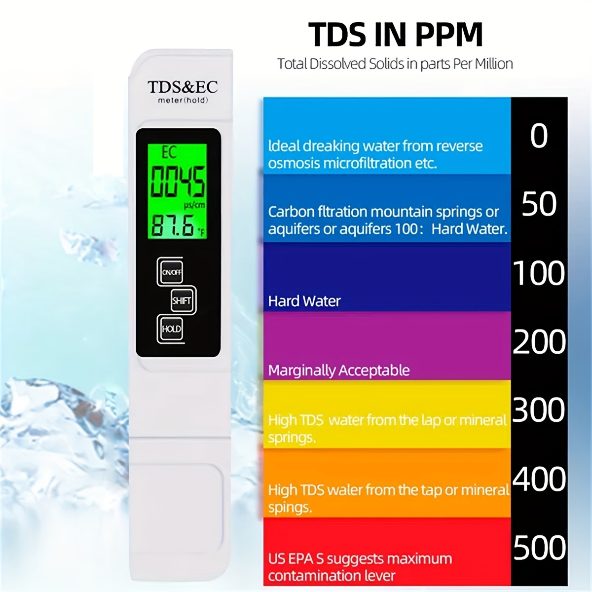 Mètre de Test de qualité de l'eau TDS EC Température 3 dans 1