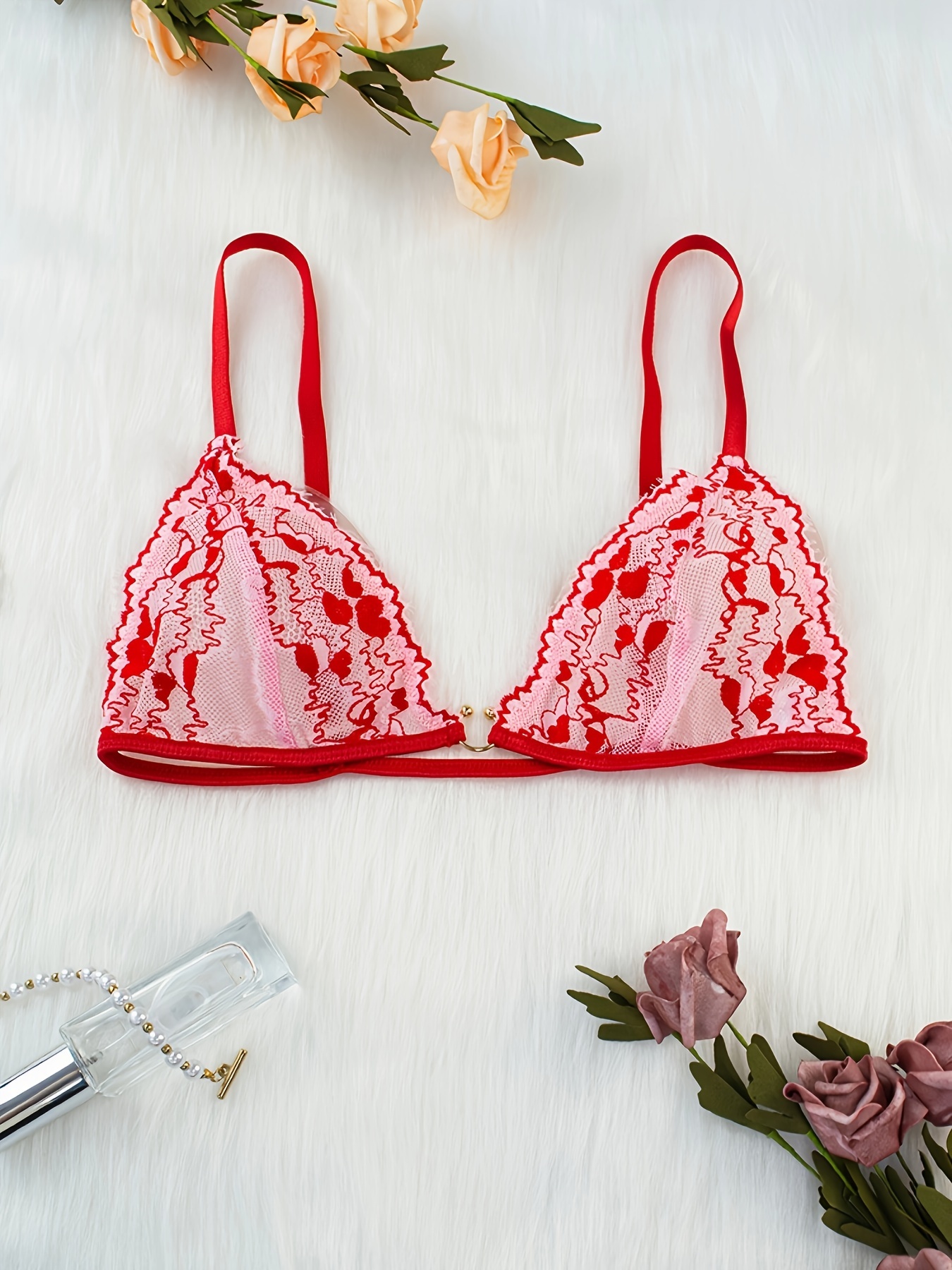 Valentine's Day Heart Embroidery Lingerie Set Ring Linked - Temu