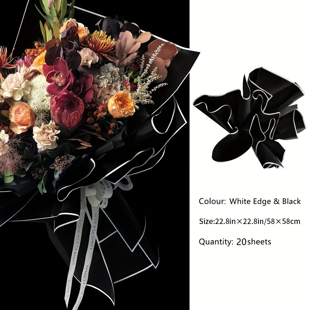 Black Waterproof Floral Wrapping Paper Sheets Fresh Flowers - Temu