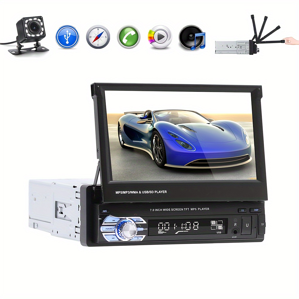 1din Auto Radio Hd Retractable Car Stereo Touch Screen Car - Temu