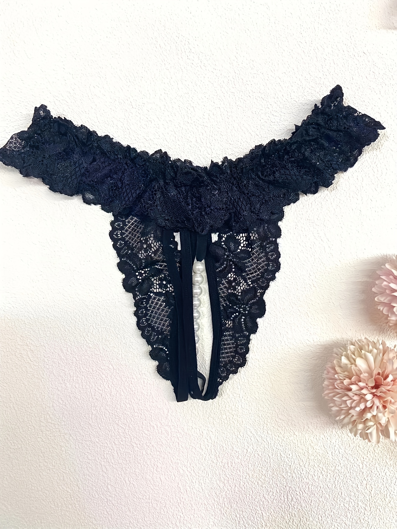 Floral Lace Mesh Thongs Hollow Open Crotch Panties Women's - Temu Austria