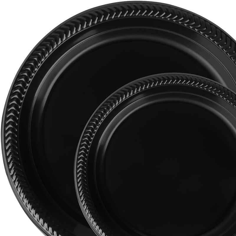 10pcs Disposable Round Black Plastic Plates 9'' - Party Plates, Heavy Duty  Small Disposable Salad Plates, Pasta Plate, Home Weddings Use, Serveware