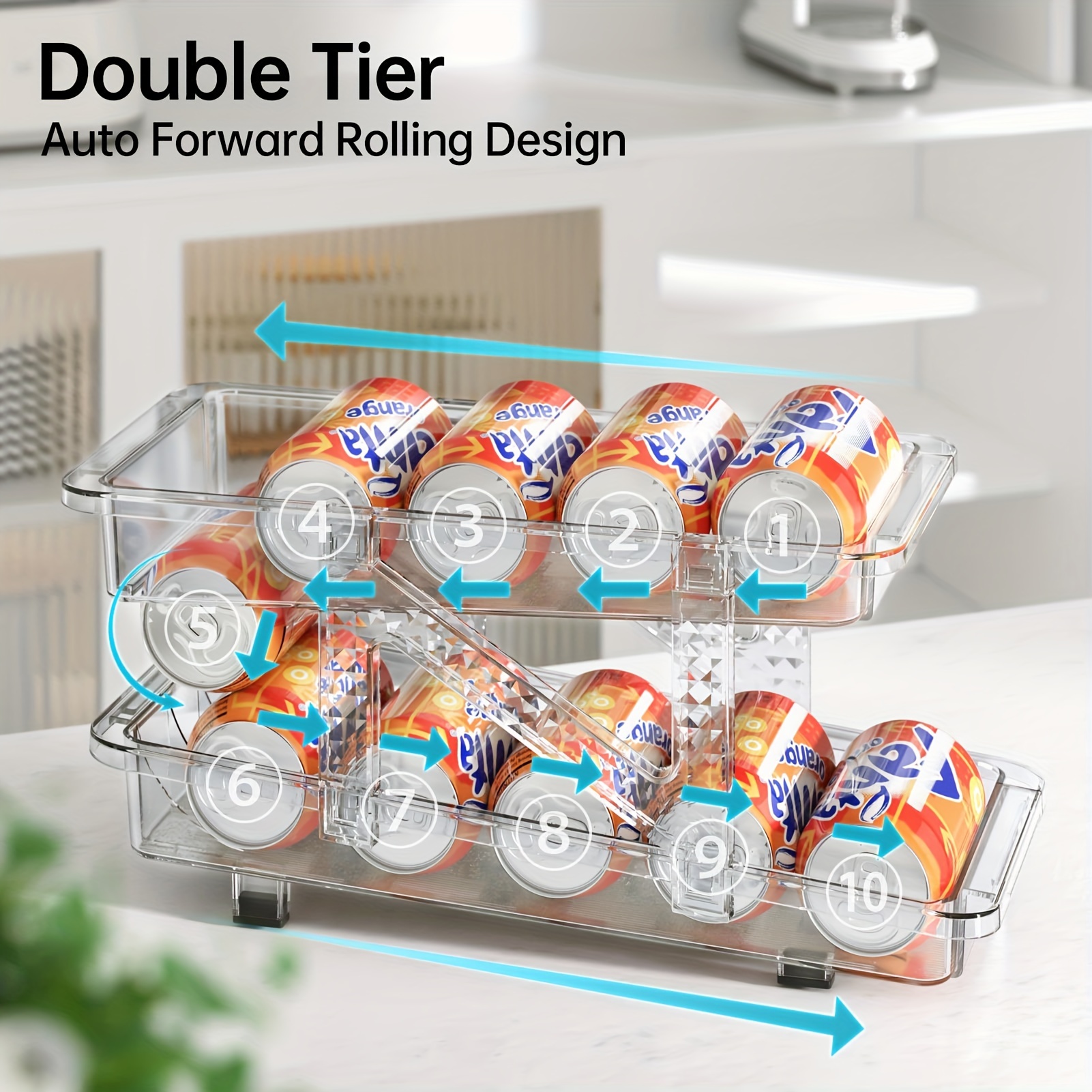 2-Layer Automatic Rolling Beverage Soda Can Storage Organizer Stackable Can  Drink Holder for Freezer Countertops Cabinets Pantry