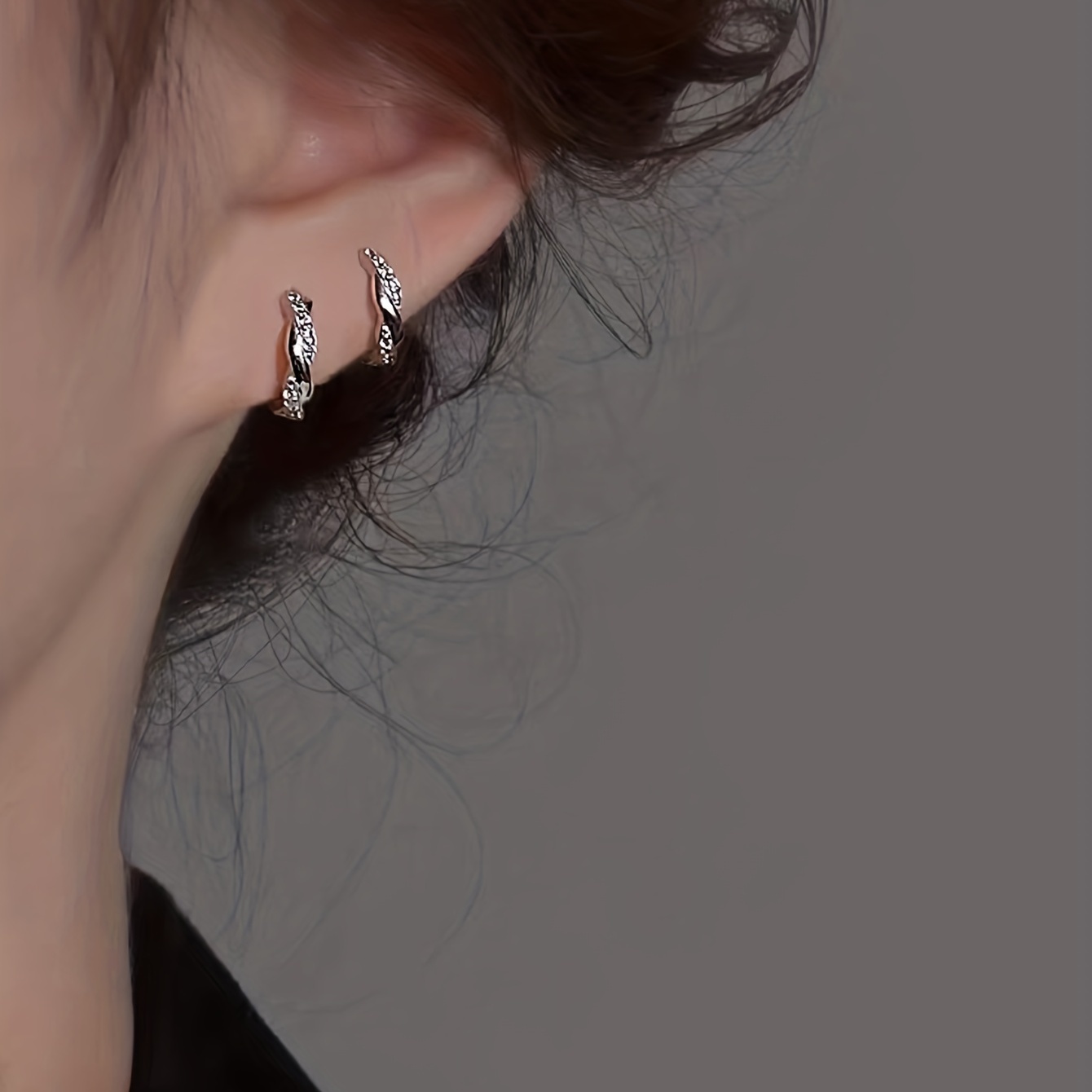 Copper Zirconium Round Earrings & Hollow Hoops Set