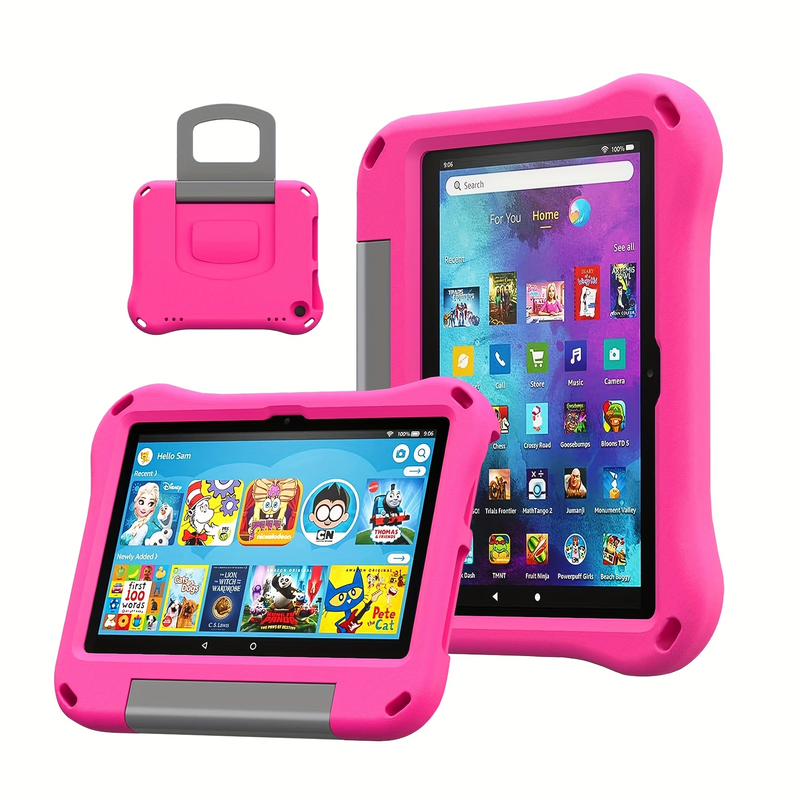 Funda para tablet Kindle Fire HD 8/8 Plus con soporte giratorio de 360  grados, correa de transporte para niños